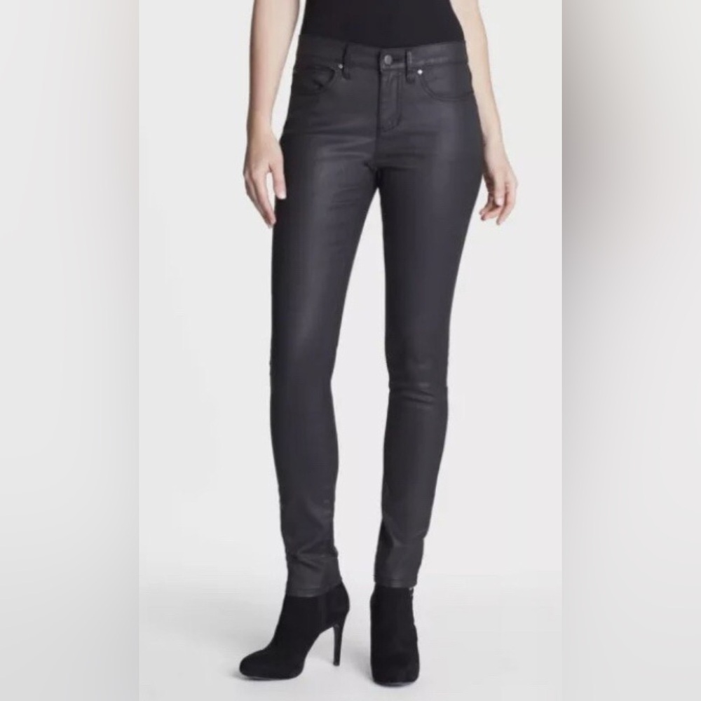 Eileen Fisher Black Organic Coated Waxed Denim Skinny Stretch Jeans